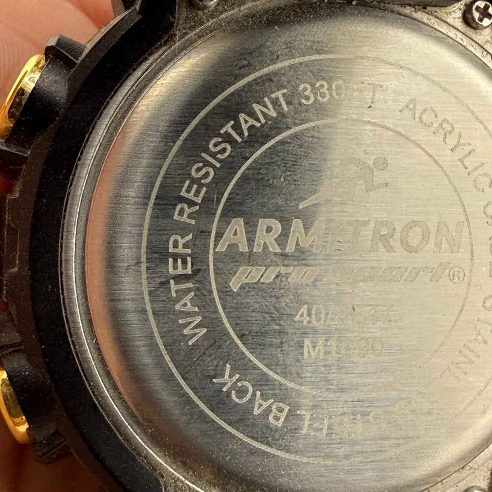 Armitron Digital Watch Black Gold Chronograph Sport Mens 7 Inch 28937